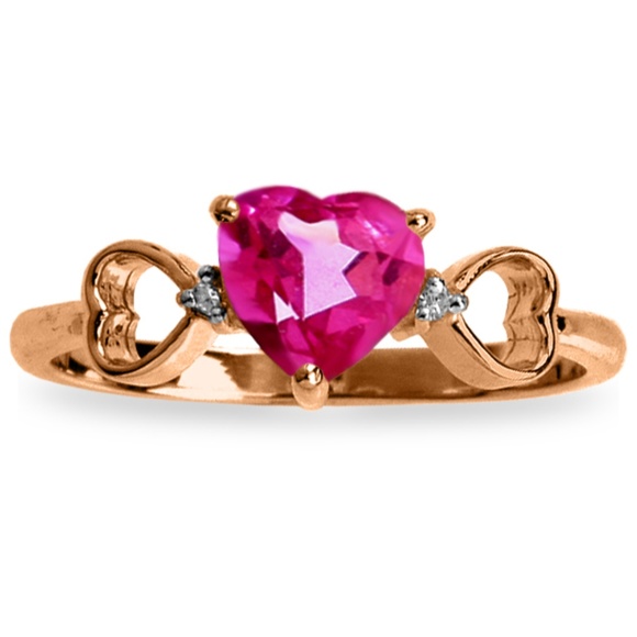 14K. SOLID GOLD RING WITH DIAMONDS & PINK TOPAZ - Picture 2 of 4